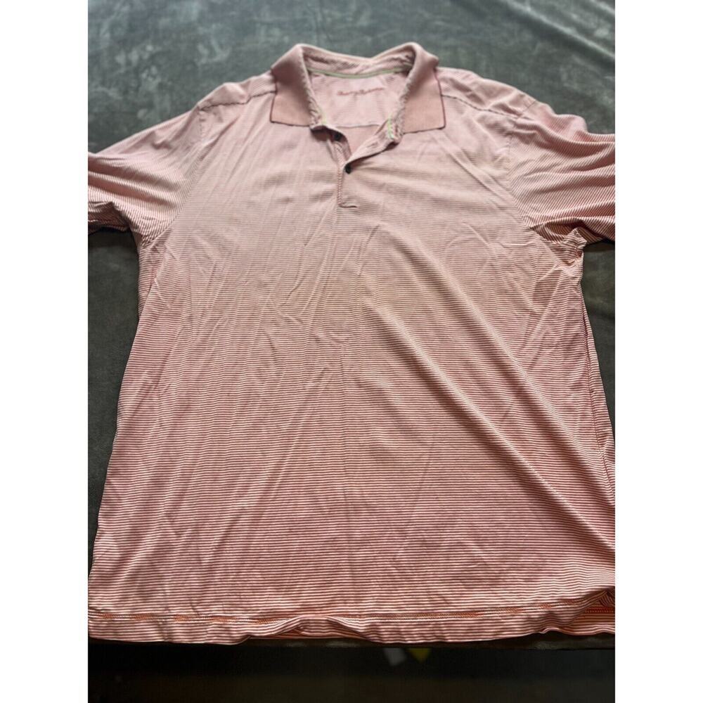 Tommy Bahama Men's Polo Shirt XL Short Sleeve Coral Orange Stripe Extra Large